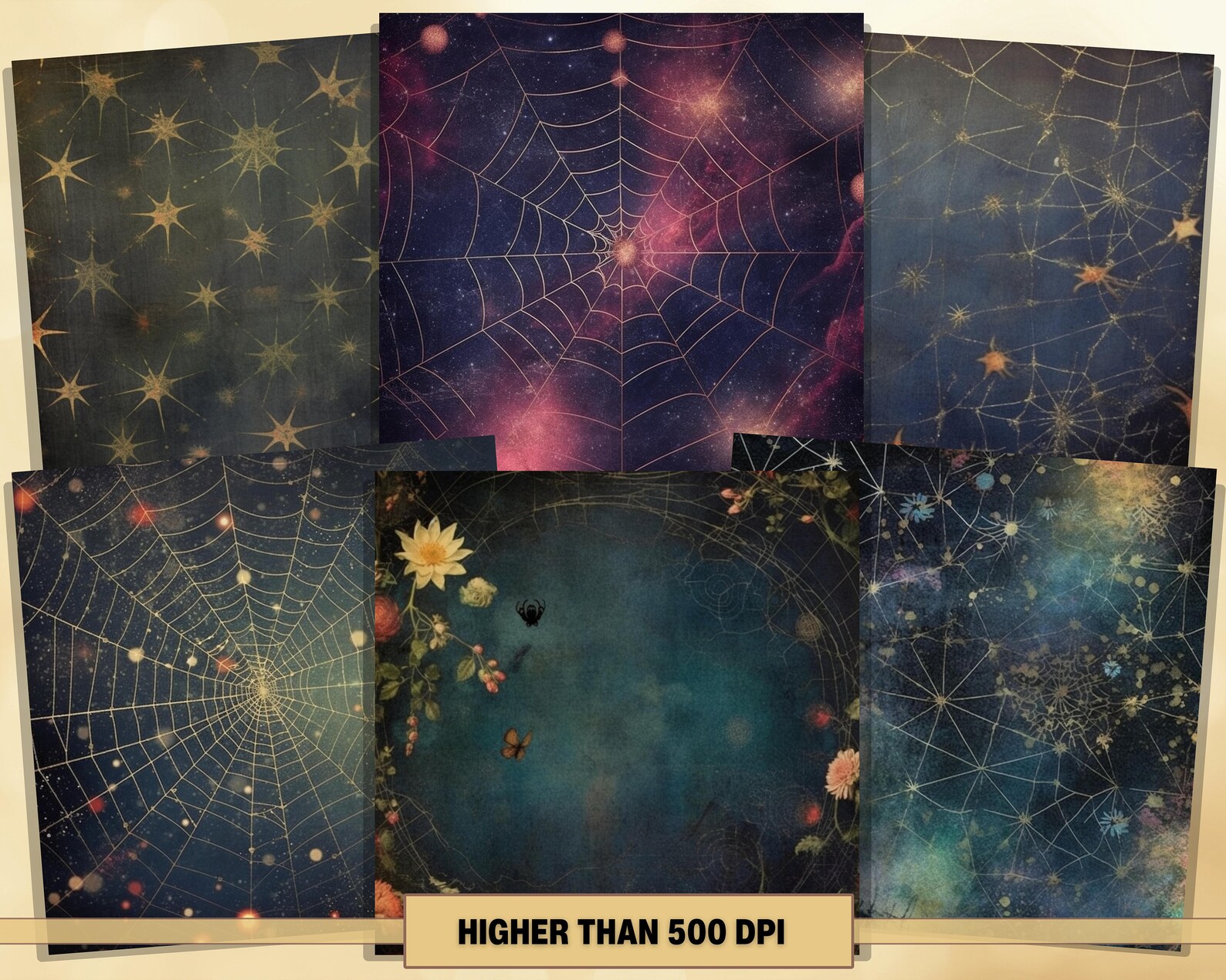 Printable Starry Spider Webs Digital Papers, Spider Pages, Celestial ...