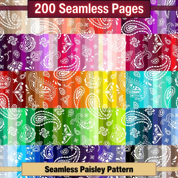 Printable 200 Seamless Paisley Pattern Digital Papers, Paisley Colour Pages, Paisley Collage Paper Pack, Download Junk Journal, Scrapbooking
