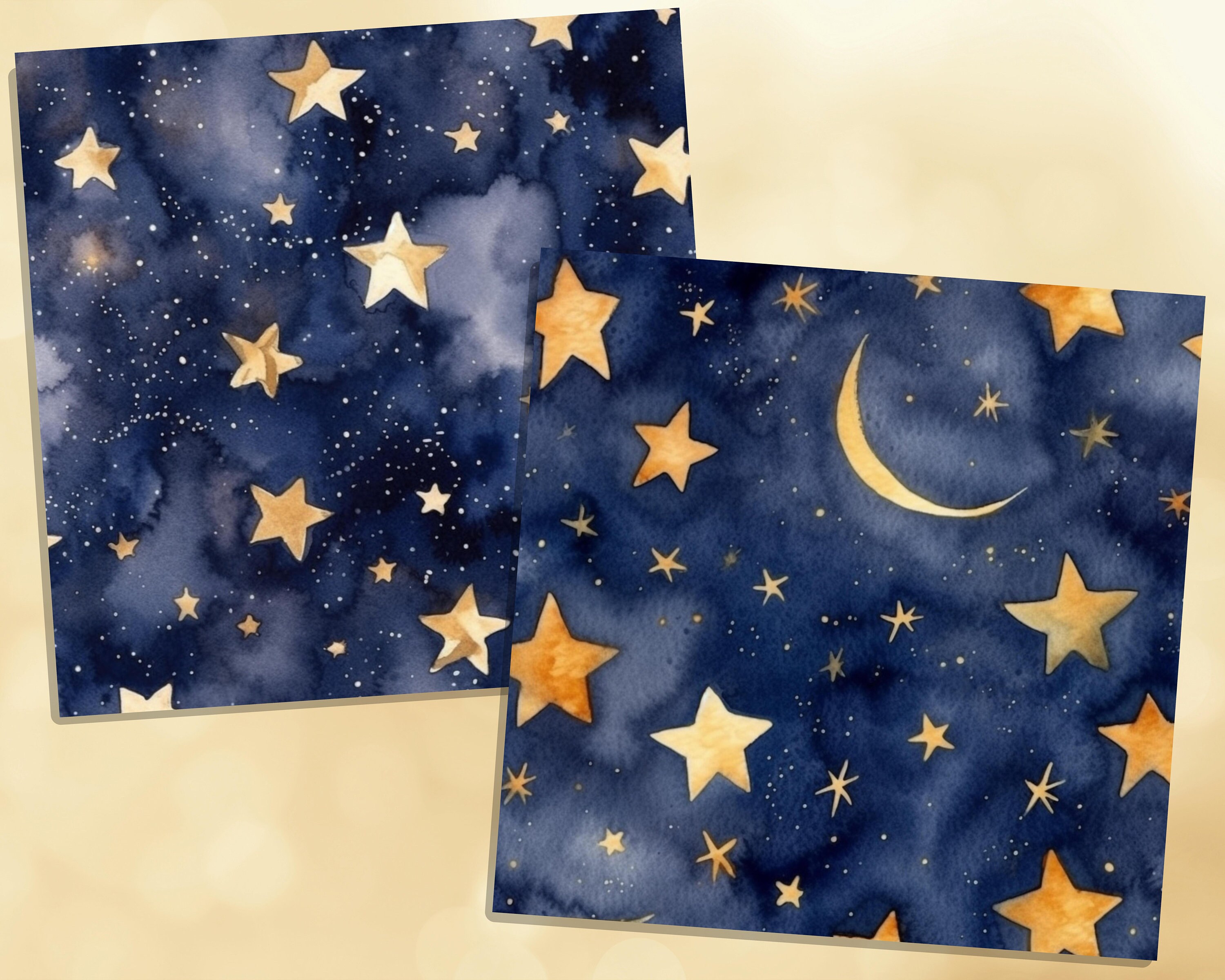 Printable Watercolor Starry Night Digital Papers, Celestial Pages ...