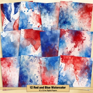 Printable Red Blue Watercolor Digital Paper, Abstract Page, Patriotic Background, Ephemera, Download Junk Journal, Scrapbooking, Card Making