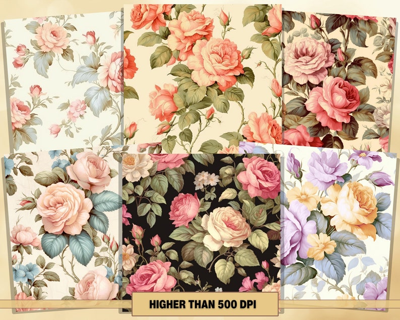 Printable Shabby Chic Floral Digital Papers, Flowers Pages, Vintage ...