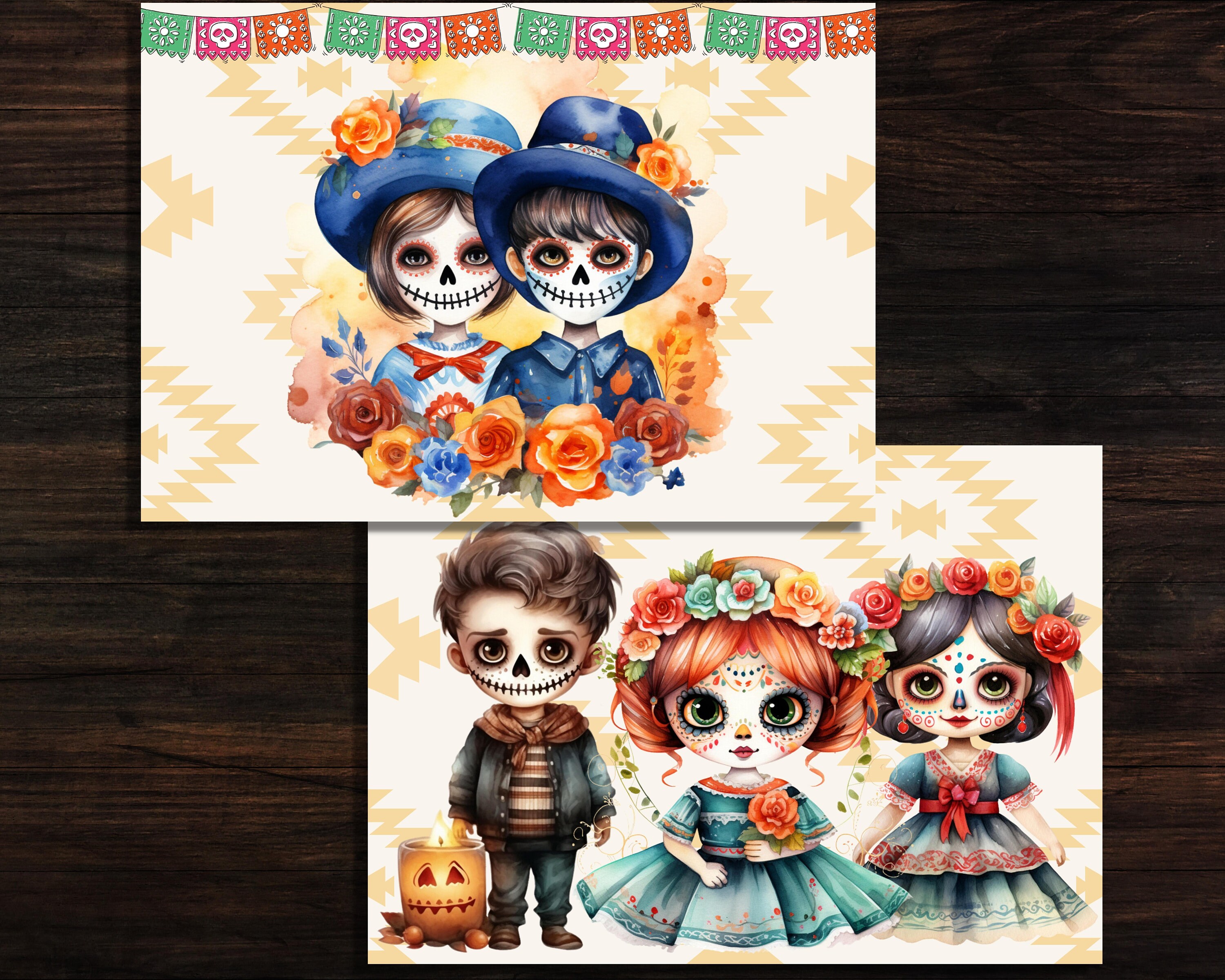 Printable Dia De Los Muertos Digital Papers, Cute Day of the Dead ...