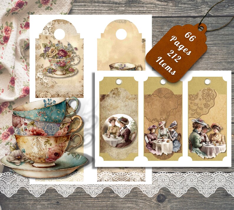 Printable Victorian Tea Party Junk Journal Tags Page Kit Etsy