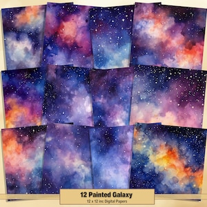 Printable Painted Galaxy Digital Papers, Starry Night Pages, Nebula Background, Ephemera, Download Junk Journal, Scrapbooking, Card Making