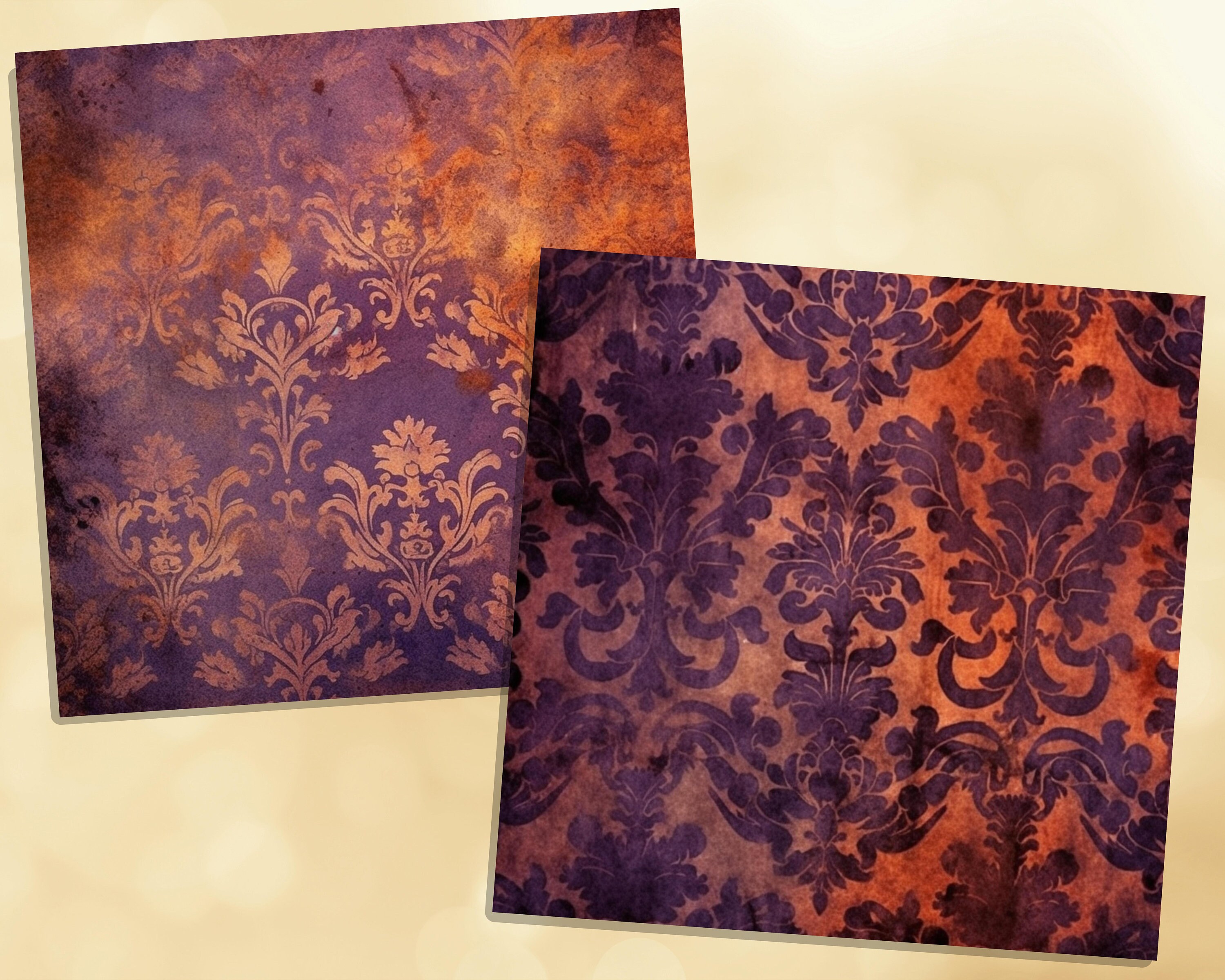 Rust Damask Texture Printable Violet & Rust Damask Digital Papers, Gothic Pages, Background ...
