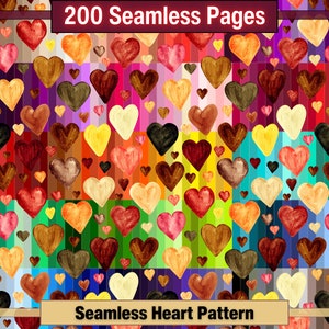 Printable 200 Valentine's Day Seamless Hearts Patterns Digital Papers, Hearts Colour Pages, Collage Papers, Download Junk Journal, Scrapbook