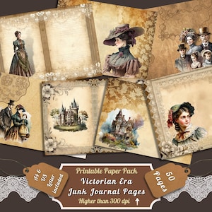 Printable Victorian Era Digital Paper, Victorian Gentlemen Ephemera, Victorian Lady Pages, Download Junk Journal, Scrapbooking, Card Making