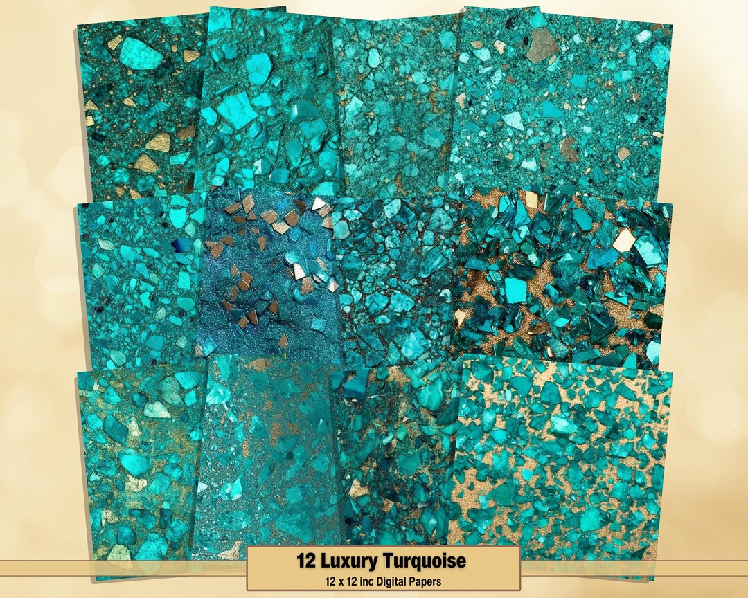 Printable Turquoise Glitter Digital Papers, Cyan Textures Pages, Blue ...
