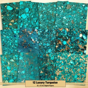 Printable Turquoise Glitter Digital Papers, Cyan Textures Pages, Blue Background, Ephemera, Download Junk Journal, Scrapbooking, Card Making