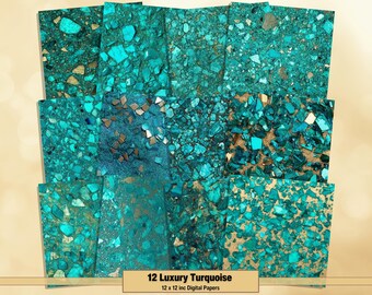 Printable Turquoise Glitter Digital Papers, Cyan Textures Pages, Blue Background, Ephemera, Download Junk Journal, Scrapbooking, Card Making