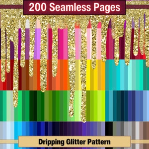 Printable 200 Dripping Glitter Digital Papers, Glossy Drips Rainbow Colour Pages, Collage Paper Pack, Download Junk Journal, Scrapbooking