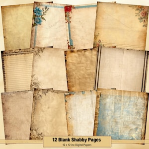 Printable Blank Shabby Digital Paper, Blank Lined Pages, Vintage Background, Old Ephemera, Download Junk Journal, Scrapbooking, Card Making