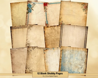Printable Blank Shabby Digital Paper, Blank Lined Pages, Vintage Background, Old Ephemera, Download Junk Journal, Scrapbooking, Card Making