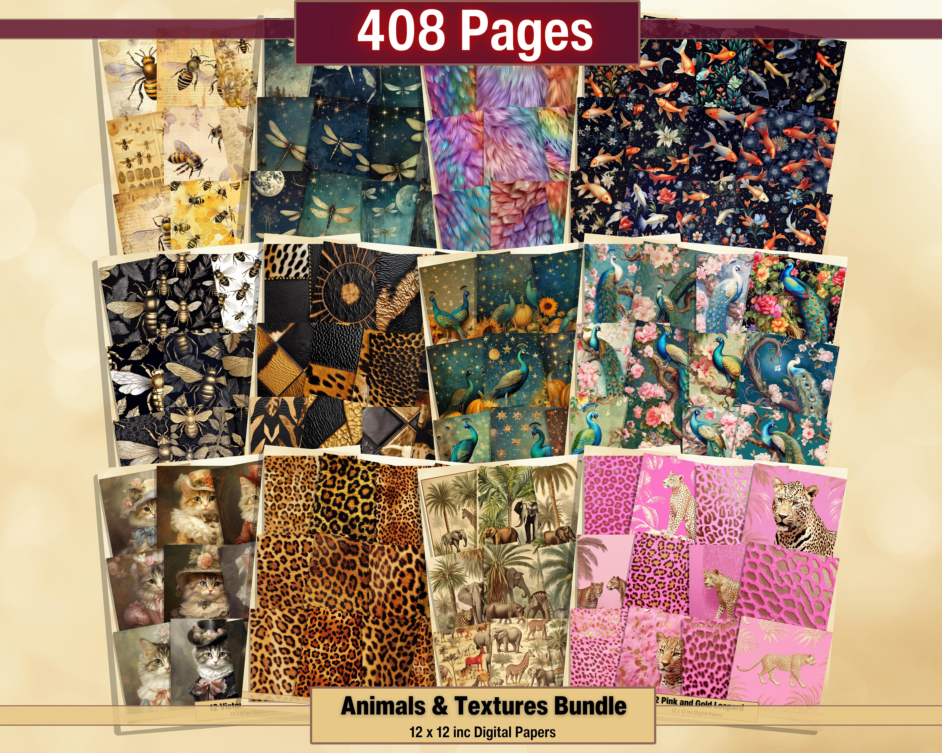 Paper Texture Animals Printable Animals Digital Paper Mega Bundle, Animal Textures Bundles ...