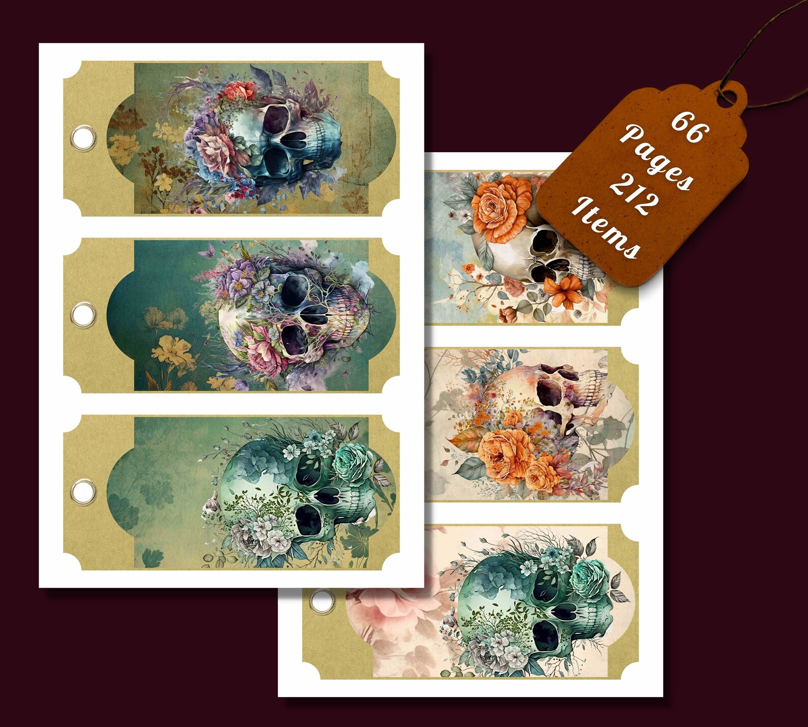 Printable Floral Skull Junk Journal Pages and Tags Kit - Etsy