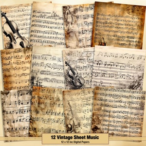 Printable Vintage Sheet Music Digital Papers, Aged Pages, Music Background, Ephemera, Download Junk Journal, Scrapbooking, Card Making