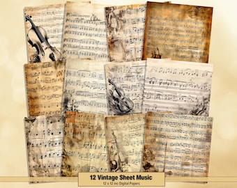 Printable Vintage Sheet Music Digital Papers, Aged Pages, Music Background, Ephemera, Download Junk Journal, Scrapbooking, Card Making