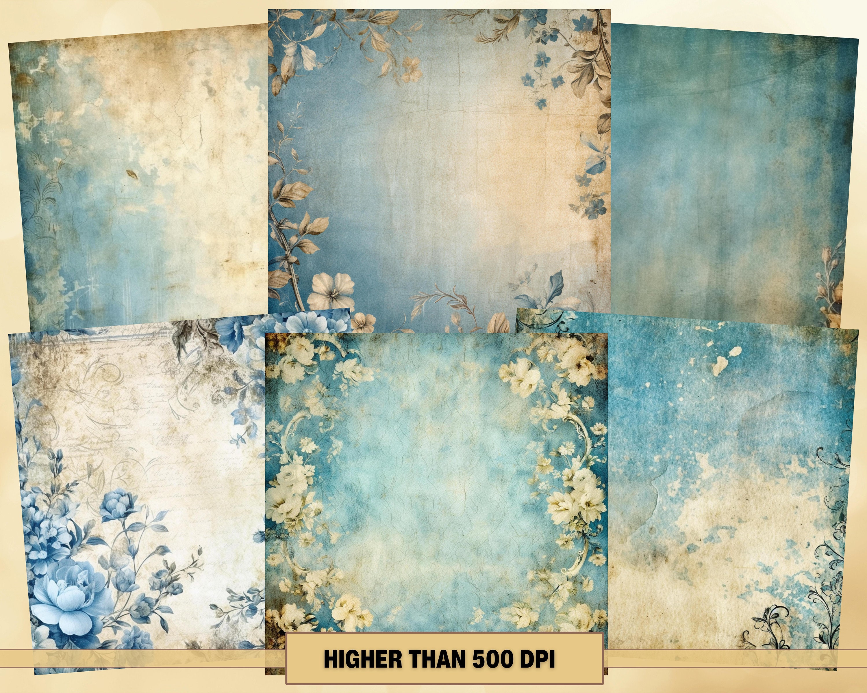 Printable Vintage Blue Digital Paper, Pretty Pages, Shabby Chic ...