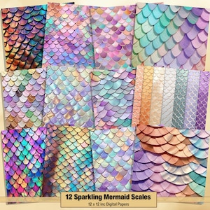 Printable Mermaid Scales Digital Papers, Mermaid Tail Textures Pages, Background, Ephemera, Download Junk Journal, Scrapbooking, Card Making