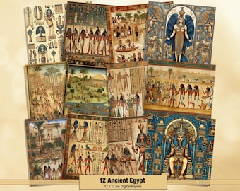 Printable Ancient Egypt Digital Papers, Old Egyptian Page, Background, Vintage Ephemera, Download Junk Journal, Scrapbooking, Card Making