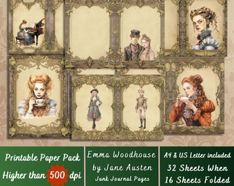 Printable Emma by Jane Austen Digital Paper, Victorian Era Ephemera, Emma Woodhouse Pages, Download Junk Journal, Scrapbooking, Card Making
