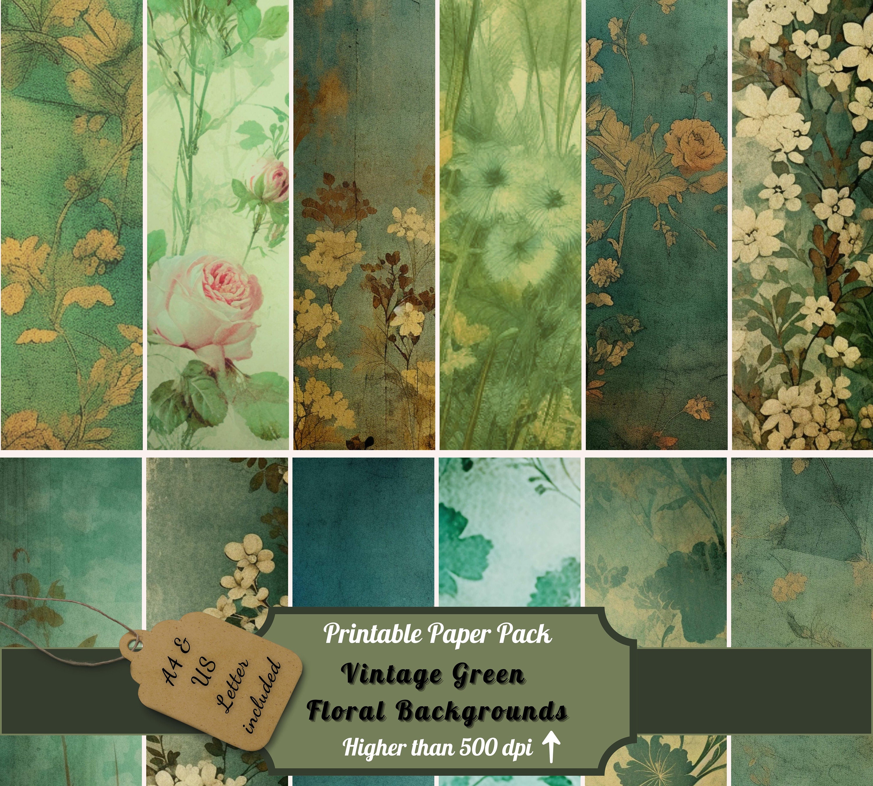 Printable Green Floral Junk Journal Pages Kit Vintage Rose - Etsy