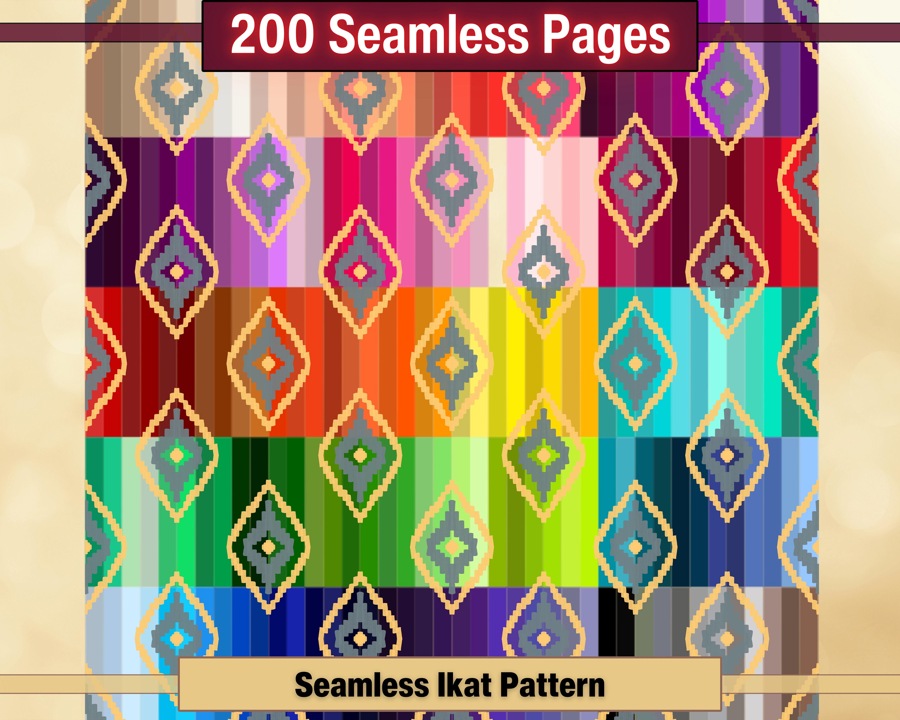 Printable 200 Seamless Ikat Pattern Digital Papers, Ikat Diamonds Color ...