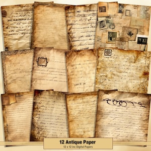 Printable Antique Digital Papers, Handwritten Pages, Old Background, Vintage Ephemera, Download Junk Journal, Scrapbooking, Card Making