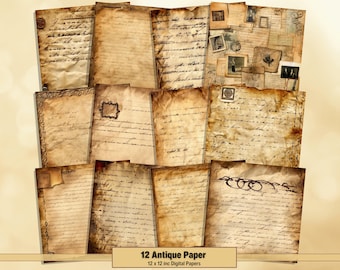 Printable Antique Digital Papers, Handwritten Pages, Old Background, Vintage Ephemera, Download Junk Journal, Scrapbooking, Card Making
