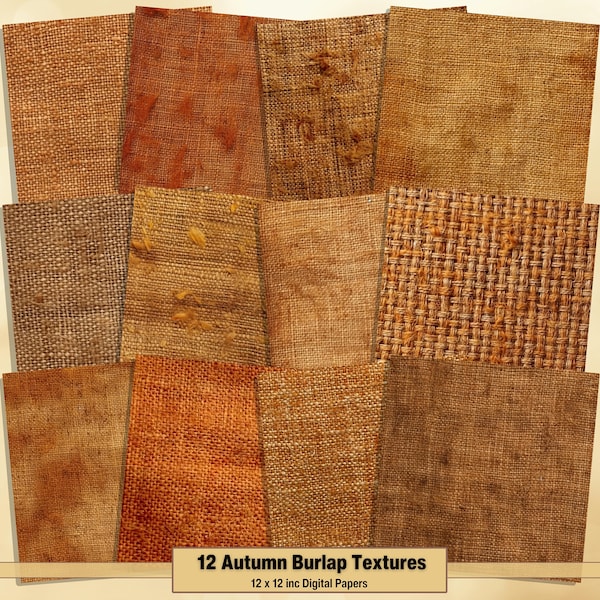 Printable Autumn Burlap Textures Digital Papers, Canvas Linen Pages, Background, Ephemera, Download Junk Journal, Scrapbooking, Card Making