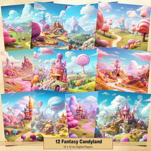 Printable Fantasy Candyland Digital Papers, Fairytale Pages, Candy Background, Ephemera, Download Junk Journal, Scrapbooking, Card Making