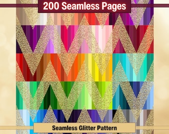 Printable 200 Seamless Glitter Chevron Pattern Digital Papers, Rainbow Colour Pages, Collage Paper Pack, Download Junk Journal, Scrapbooking