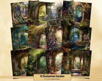 Printable Enchanted Garden Digital Paper, Magical Garden Pages, Background, Fairy Ephemera, Download Junk Journal, Scrapbooking, Card Making
