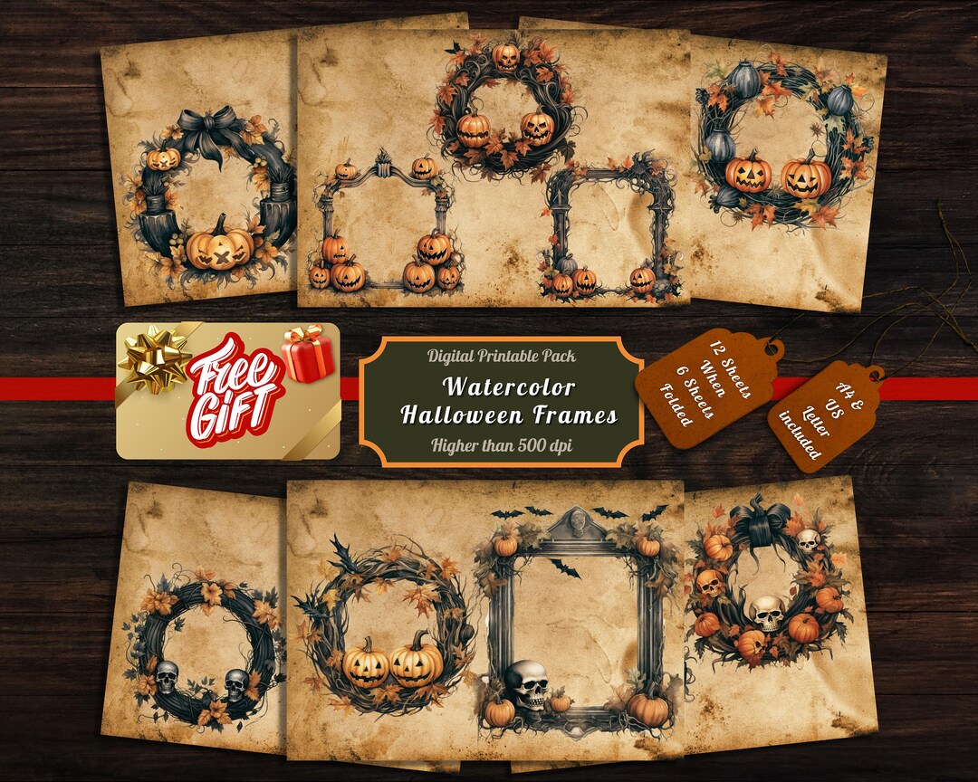 Printable Watercolor Halloween Frames Digital Papers, Halloween Frames ...