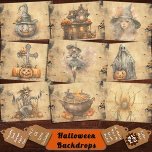 Printable Halloween Backdrop Digital Paper, Halloween Pumpkin Ephemera, Spooky Faded Pages, Download Junk Journal, Scrapbooking, Card Making