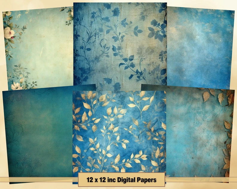 Printable Vintage Blue Digital Paper, Pretty Pages, Shabby Chic ...