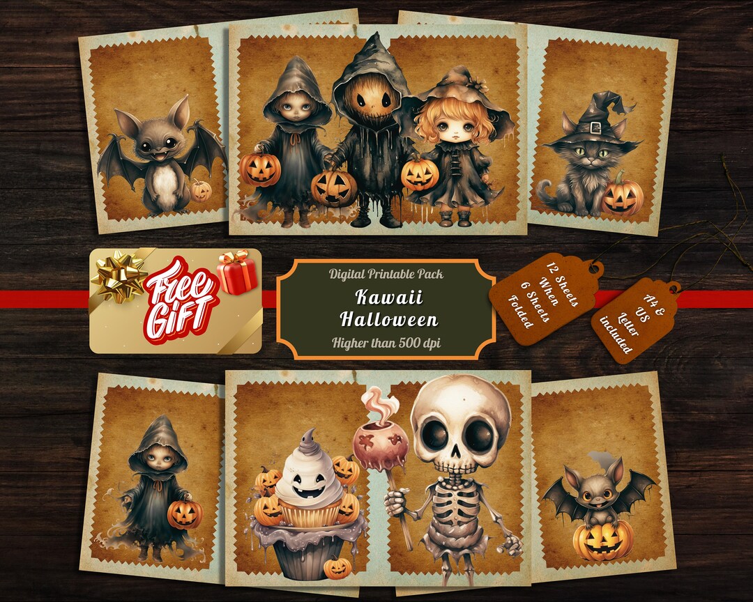 Printable Kawaii Halloween Digital Papers Spooky Season - Etsy