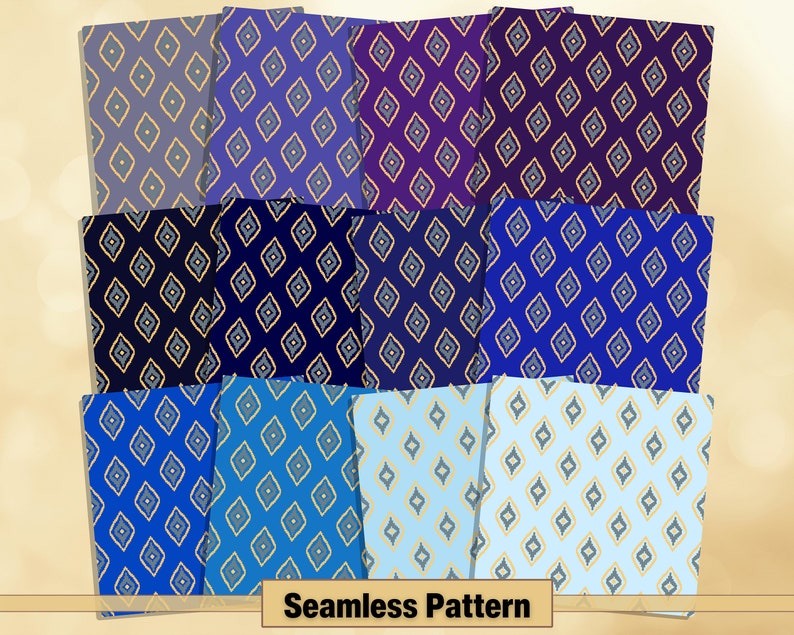 Printable 200 Seamless Ikat Pattern Digital Papers, Ikat Diamonds Color ...