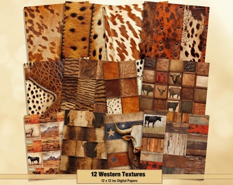 Printable Western Textures Digital Papers, Wild West Pages, Cowboy Background, Ephemera, Download Junk Journal, Scrapbooking, Card Making