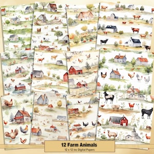 Printable Farm Animals Digital Paper, Countryside Pages, Vintage Background, Farm Ephemera, Download Junk Journal, Scrapbooking, Card Making