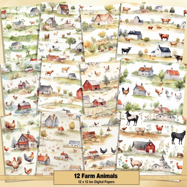 Printable Farm Animals Digital Paper, Countryside Pages, Vintage Background, Farm Ephemera, Download Junk Journal, Scrapbooking, Card Making