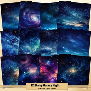 Printable Starry Galaxy Digital Papers, Night Sky Page, Cosmic Space Background, Ephemera, Download Junk Journal, Scrapbooking, Card Making