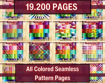 ALL Colored Seamless Pattern Pages Bundle, All in One Papers, Backgrounds, Download Junk Journal, Scrapbooking, Card Making, Commercial Use