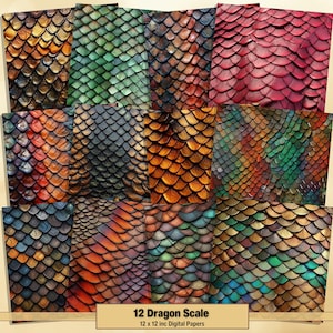 Printable Dragon Scale Digital Papers, Dragonscale Textures Pages, Background, Ephemera, Download Junk Journal, Scrapbooking, Card Making