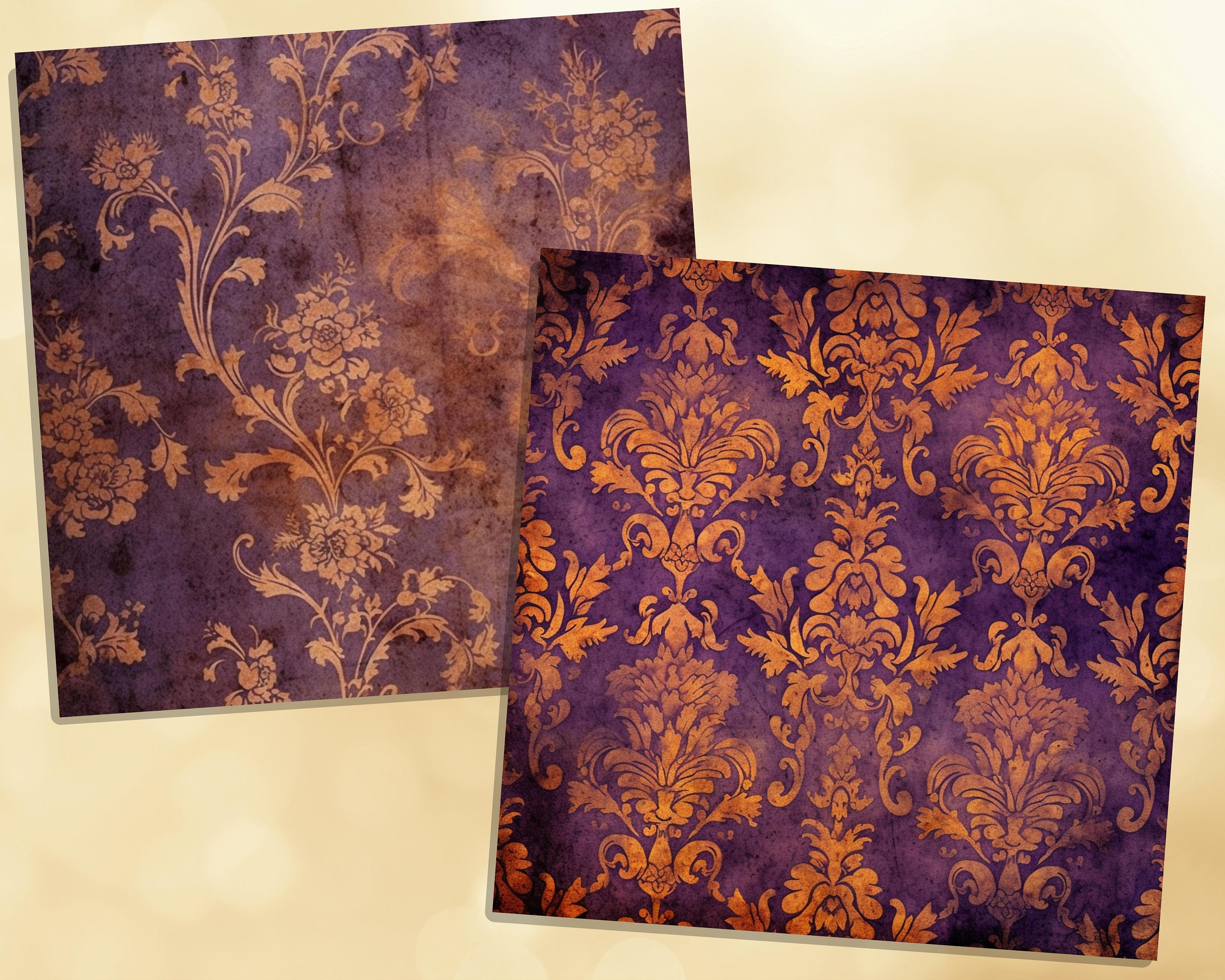 Rust Damask Texture Printable Violet & Rust Damask Digital Papers, Gothic Pages, Background ...