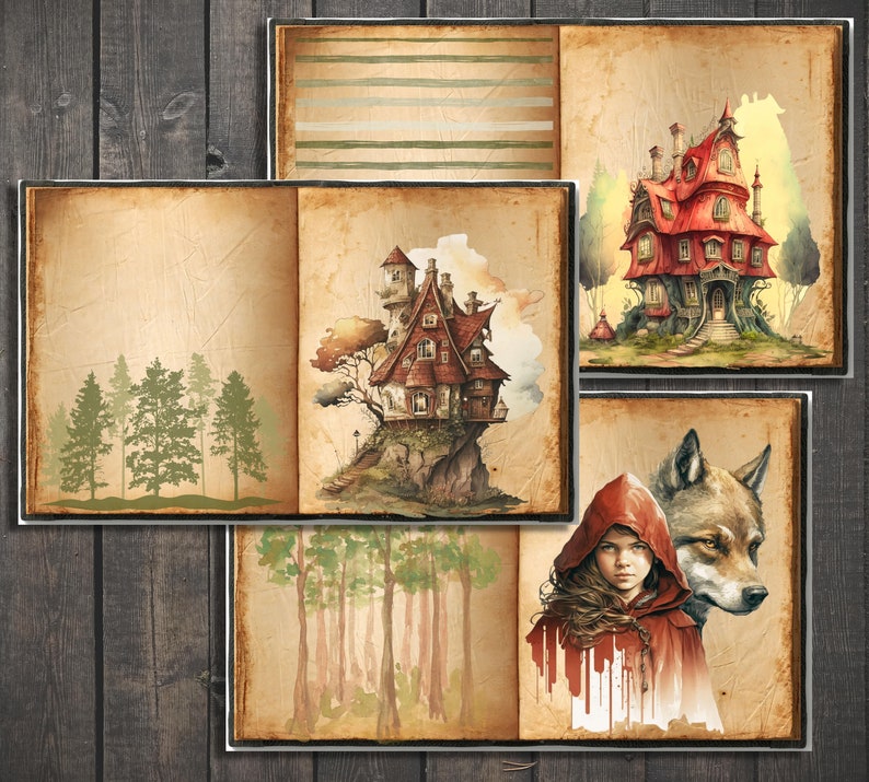 Printable Red Riding Hood Digital Paper Fairytale Ephemera Etsy