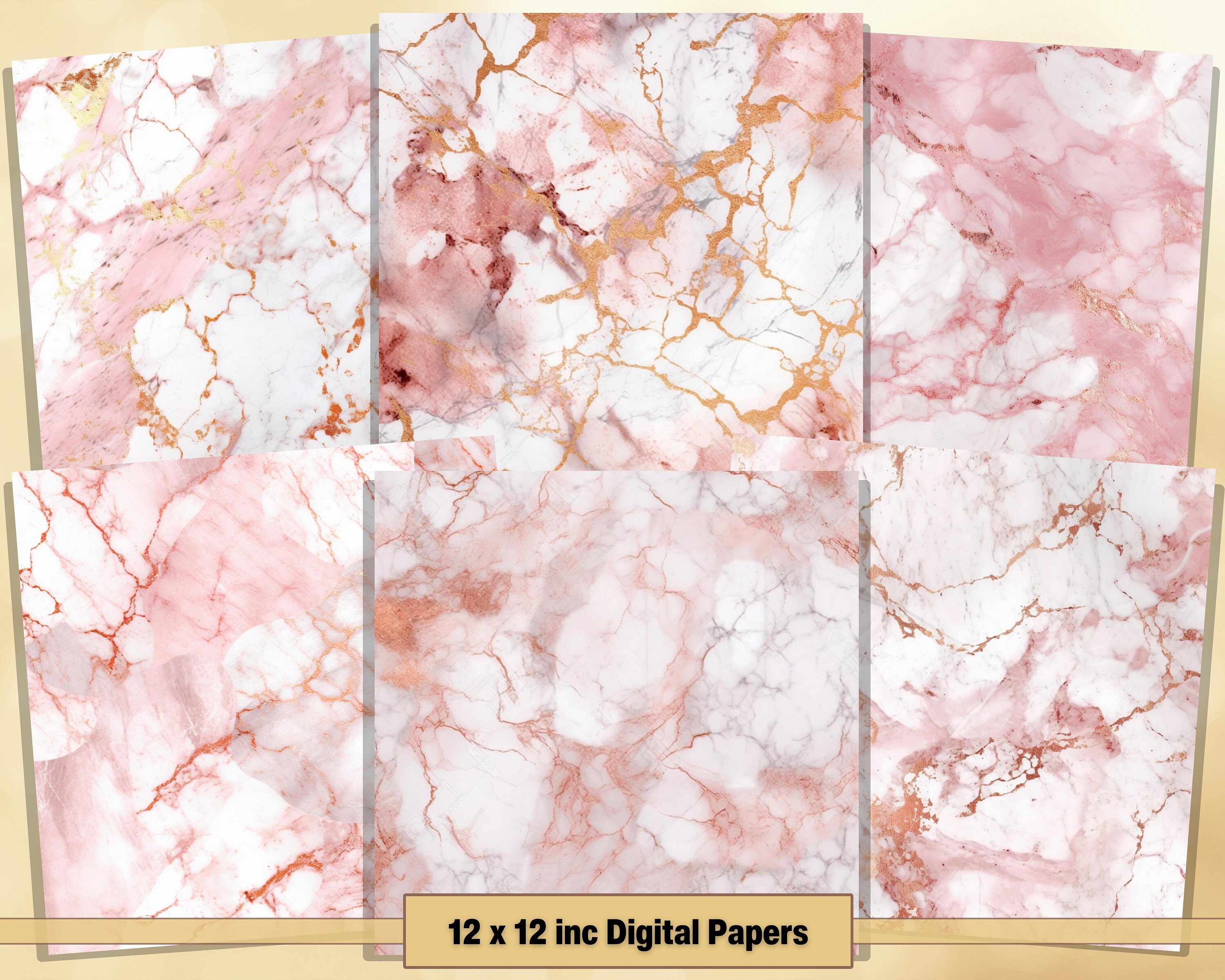 Printable Rose Gold Marble Digital Papers, Marble Pages, Pink & White ...