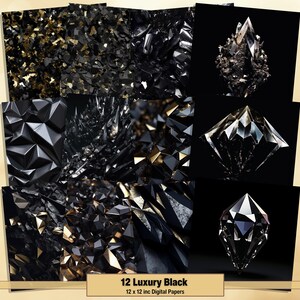 Printable Luxury Black Digital Papers, Glitter Pages, Sequin Background, Diamond Ephemera, Download Junk Journal, Scrapbooking, Card Making