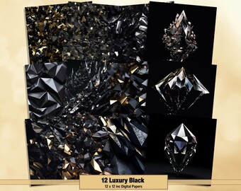 Printable Luxury Black Digital Papers, Glitter Pages, Sequin Background, Diamond Ephemera, Download Junk Journal, Scrapbooking, Card Making