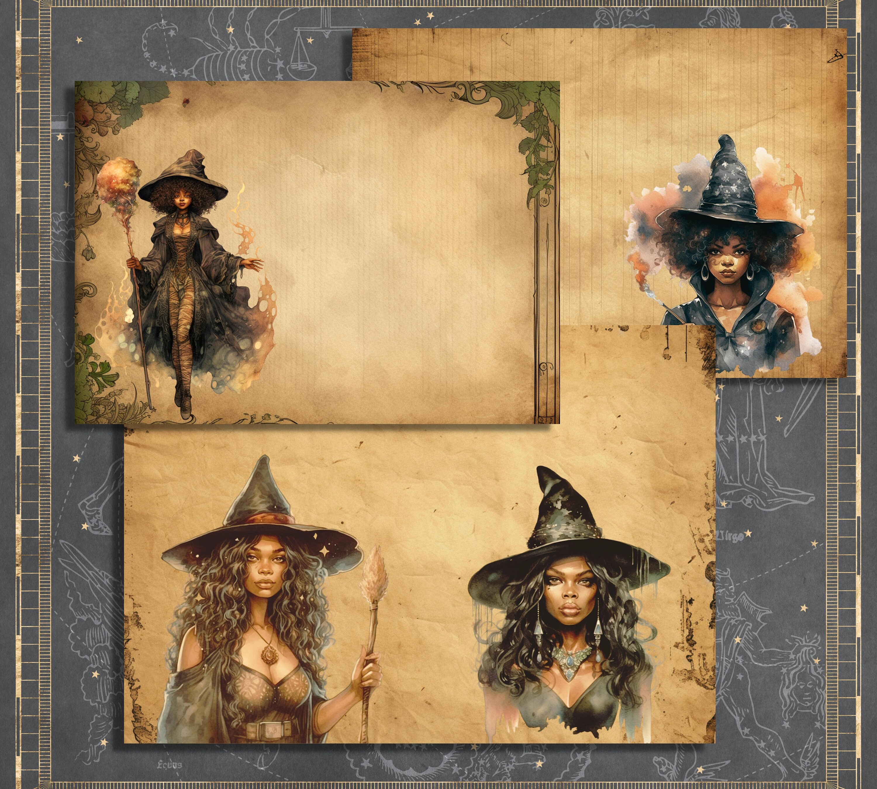 Printable Black Witch Digital Paper Gothic Witchy Ephemera - Etsy